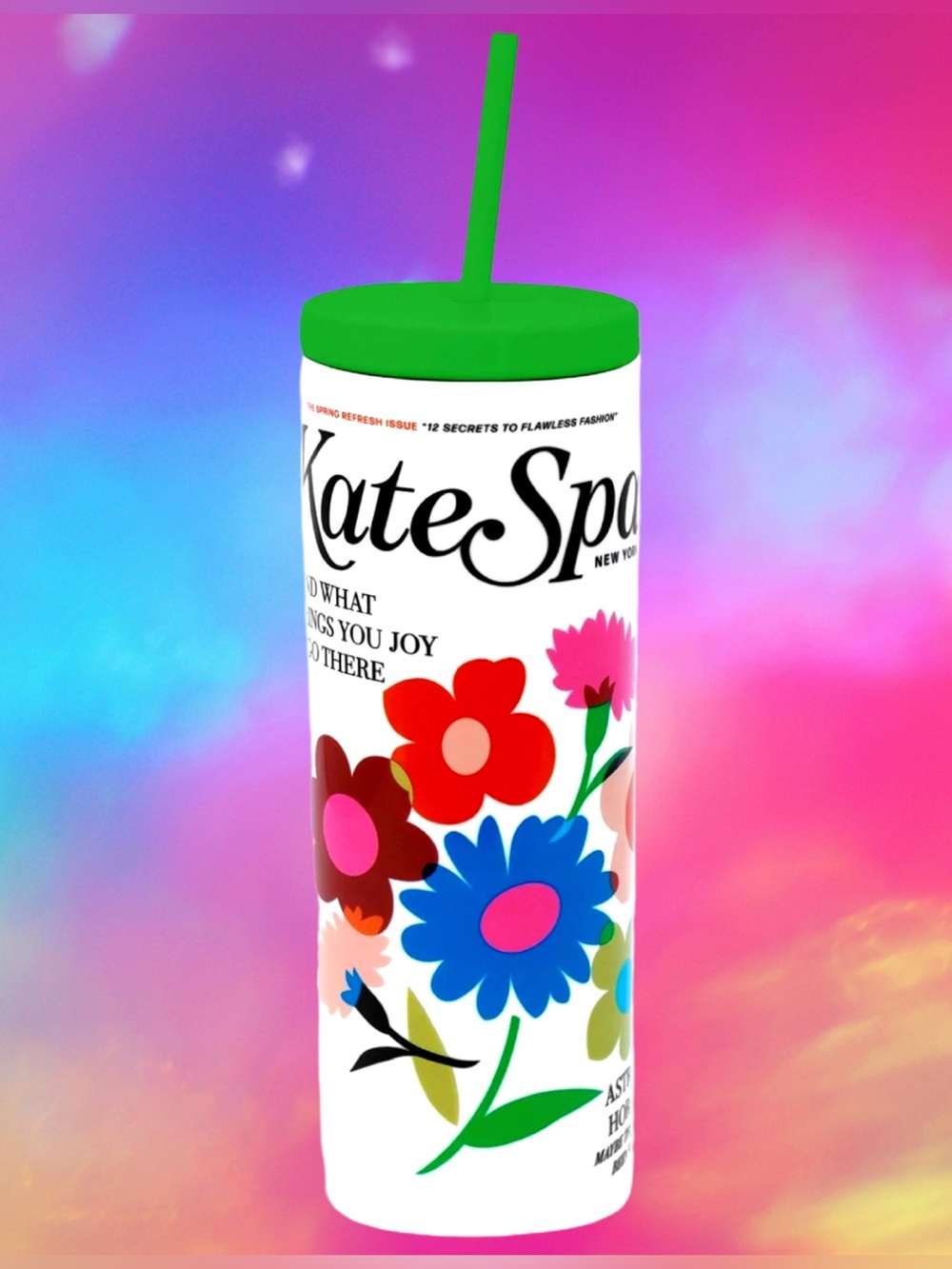 🆕Kate Spade New York White & Green Floral Acrylic Tumbler Cup w/ Straw⭐️⭐️